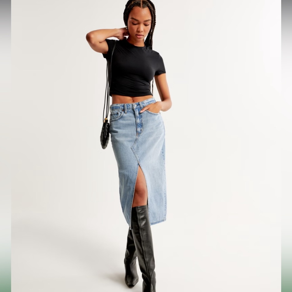 Abercrombie & Fitch Light Blue Denim Midi Skirt